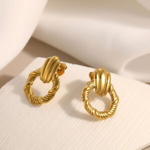 Simple Daily Circle Thread Stainless Steel Waterproof Gold Color Zircon Women's Stud Earrings h5 Picture2