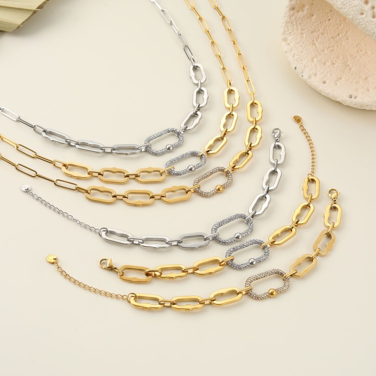 Luxury Daily Irregular Shape Patchwork Stainless Steel Waterproof Gold Color Women's Jewelry Sets 2