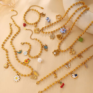Simple Series Daily Flower Devil's Eye Heart Stainless Steel Waterproof Gold Color Women's Jewelry Sets h5 Picture3
