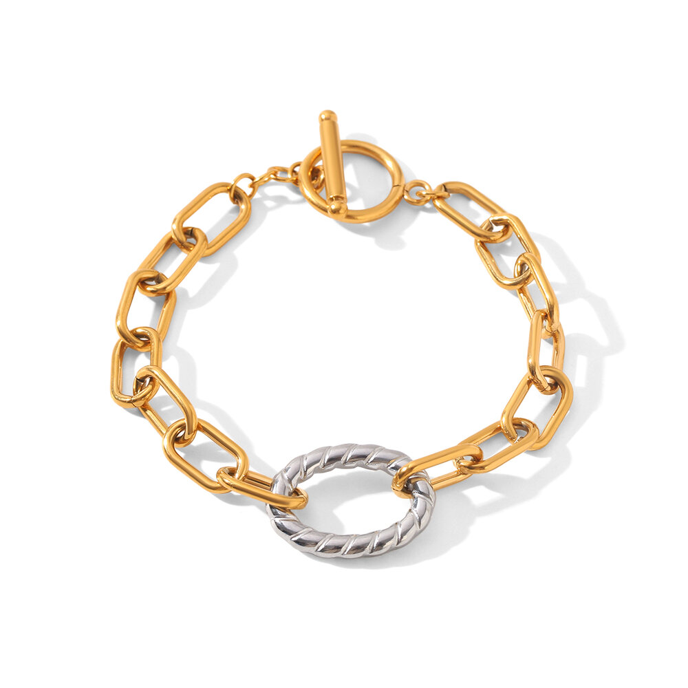 Simple Chain Mixed Gold Color And Silver Colors Stainless Steel Waterproof Gold Color Women's Chain Bracelets