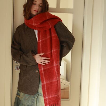 Einfache Retro-Winterschals Aus Woll-Polyester-Mischgewebe, Einfarbig Kariert, Mit Quasten Und Aus Der Gleichen Woll-Polyester-Mischung 2