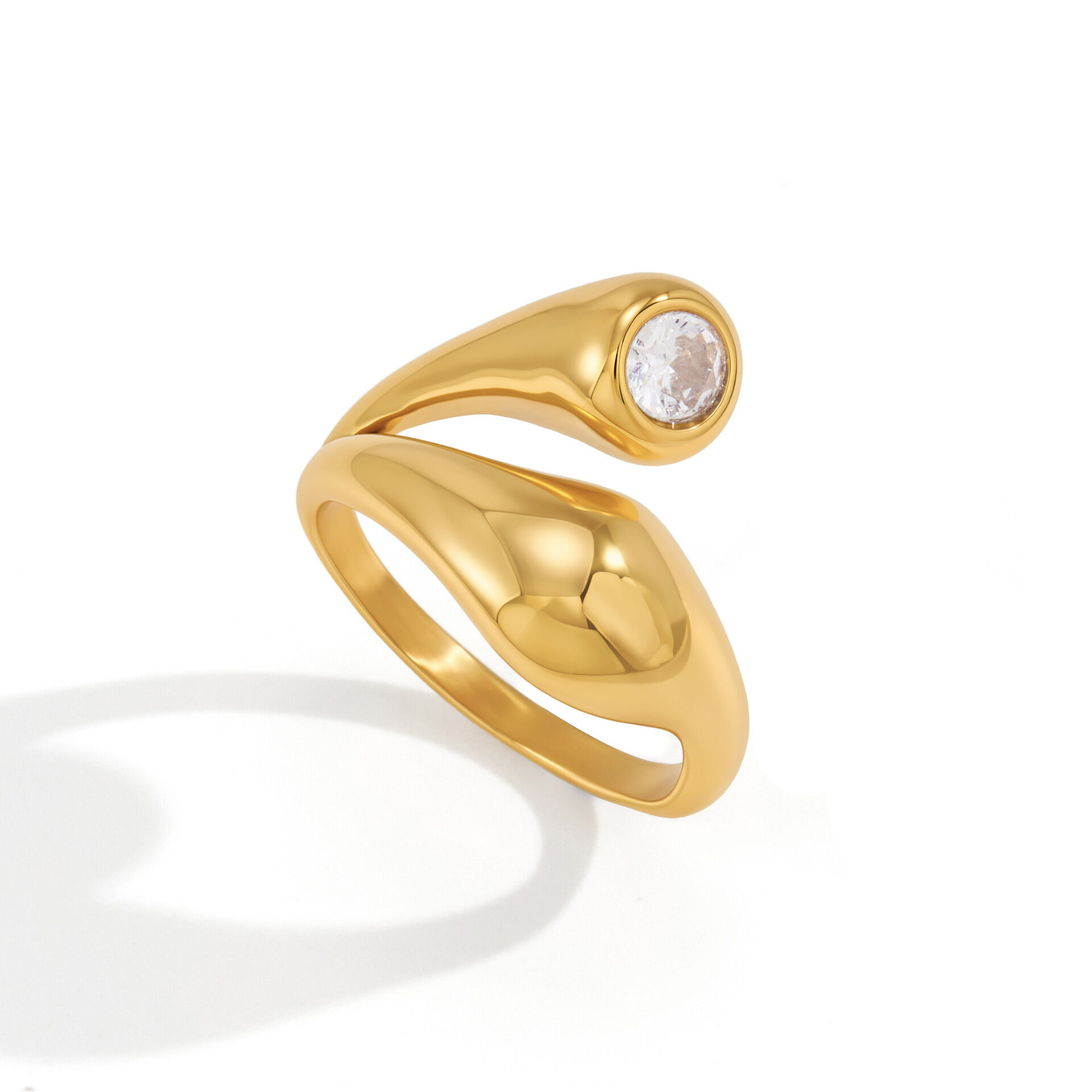 Simple Irregular Shape Stainless Steel Waterproof Gold Color Zircon Women's Gemstone Rings Picture5