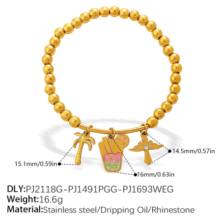 Simple Daily Flower Devil's Eye  Moon Stainless Steel Waterproof   Gold Color Women's Charm Bracelets