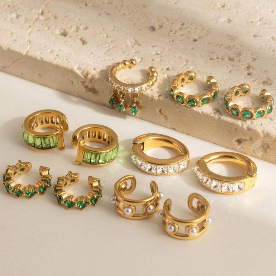 Elegantes pendientes rectangulares de acero inoxidable, impermeables, de color dorado y con circonitas para mujer.