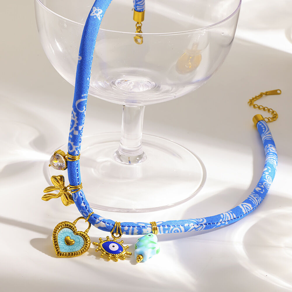 Bohemian Devil's Eye Bow Knot Fish Stainless Steel Waterproof Gold Color Zircon Women's Pendant Necklaces h5Picture2