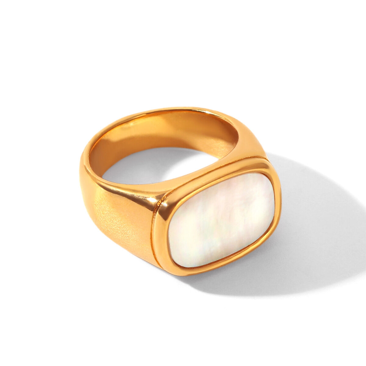 Simple Series Daily Rectangle Stainless Steel Waterproof Gold Color Shell Women's Gemstone Rings h5 Picture6