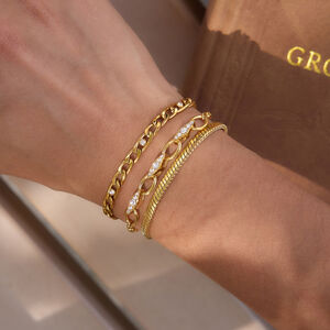 Simple Chain Stainless Steel Waterproof Gold Color Rhinestone Women's Chain Bracelets h5 Picture2