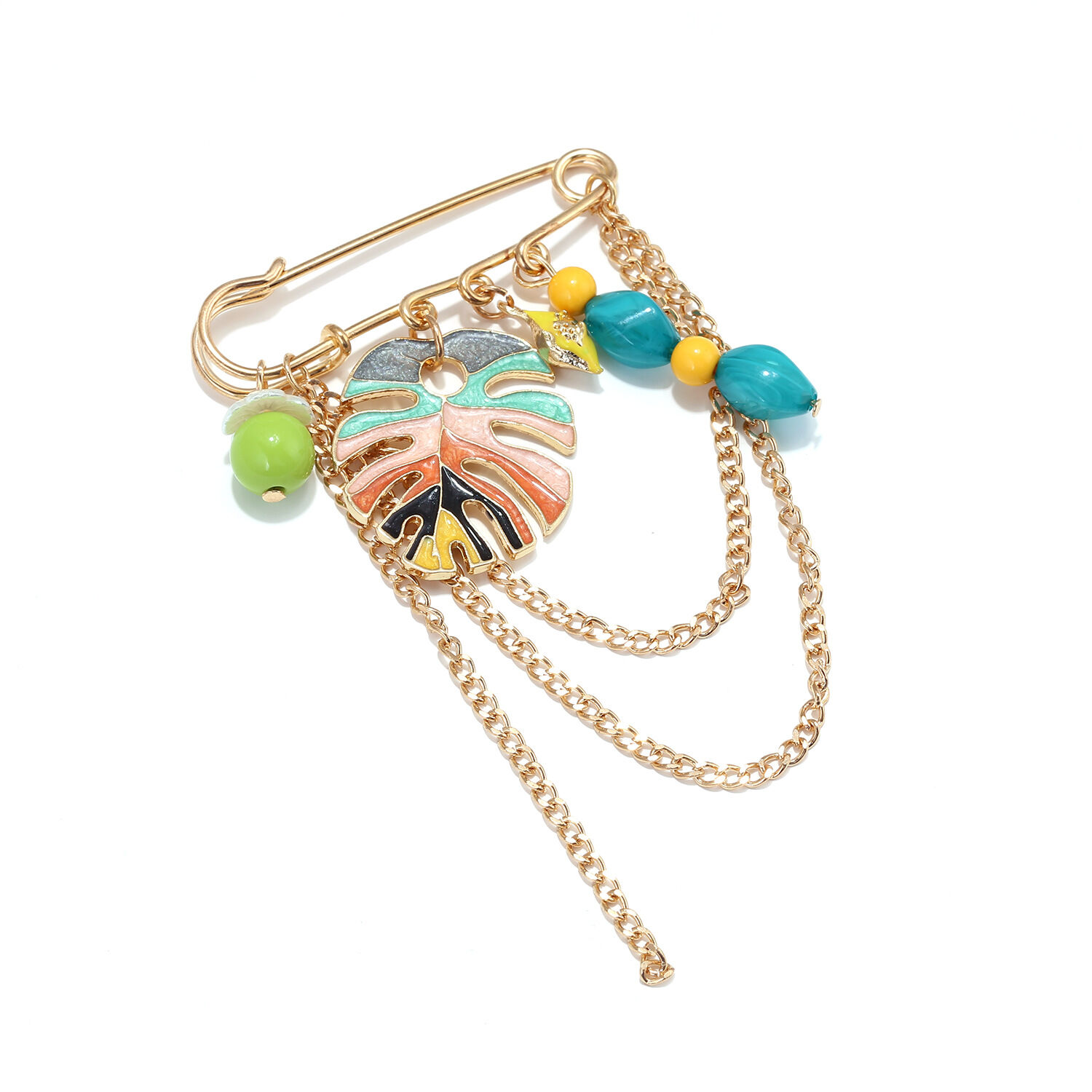 Simple Series Natural Tassel Beads Leaf Alloy Brooches 2