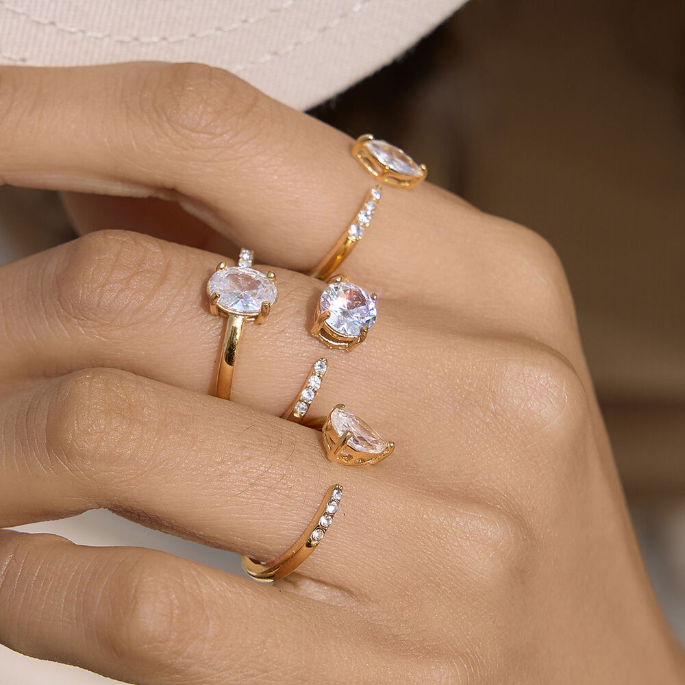 Luxurious Simple Geometric Shape Stainless Steel Waterproof Gold Color Zircon Women's Gemstone Rings Picture2
