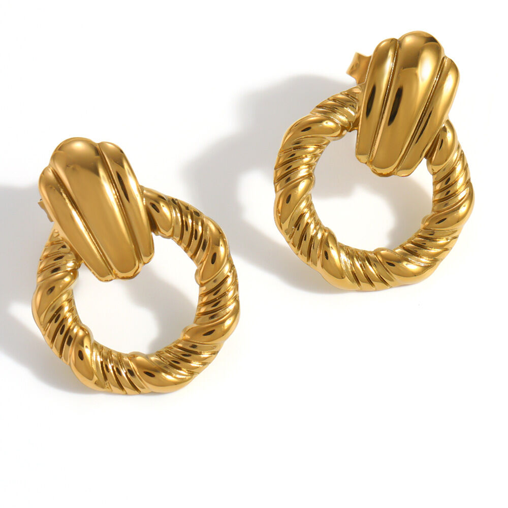 Simple Daily Circle Thread Stainless Steel Waterproof Gold Color Zircon Women's Stud Earrings h5Picture4