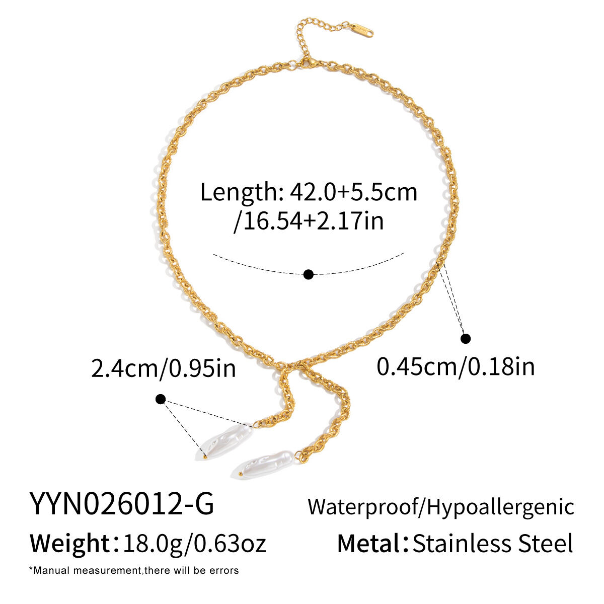 Tassel Stainless Steel Waterproof Gold Color Pearl Women's Pendant Necklaces 