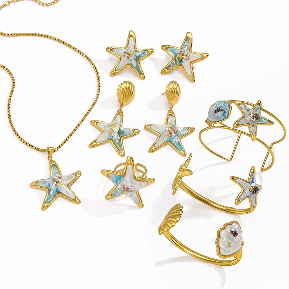 Romantic Series Elegant Oceanic Style Starfish Stainless Steel Waterproof Gold Color Women's Jewelry Sets h5Picture5