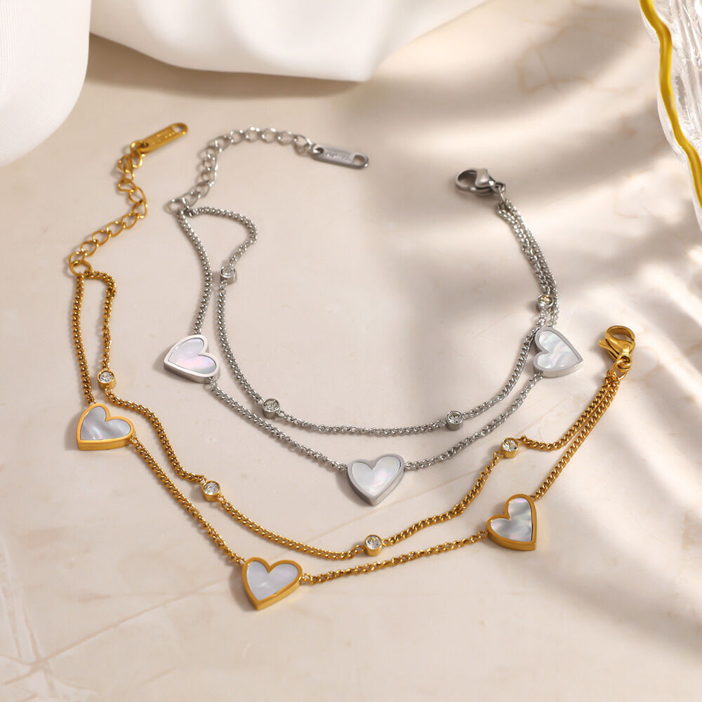 Simple Series Elegant Heart Chain Stainless Steel Waterproof Gold Color Women's Bracelets Sets h5 Picture4