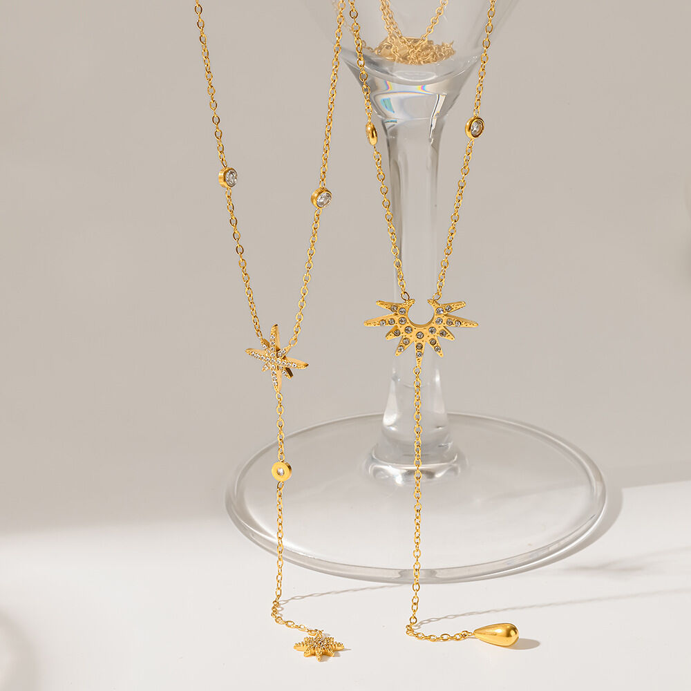 Luxurious Series Elegant Star Stainless Steel Waterproof  Gold Color  Zircon Women's Pendant Necklaces h5 Picture3