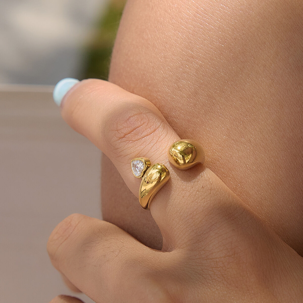 Luxurious Elegant Irregular Shape Heart Stainless Steel Waterproof Gold Color Zircon Women's Gemstone Rings h5 Picture3