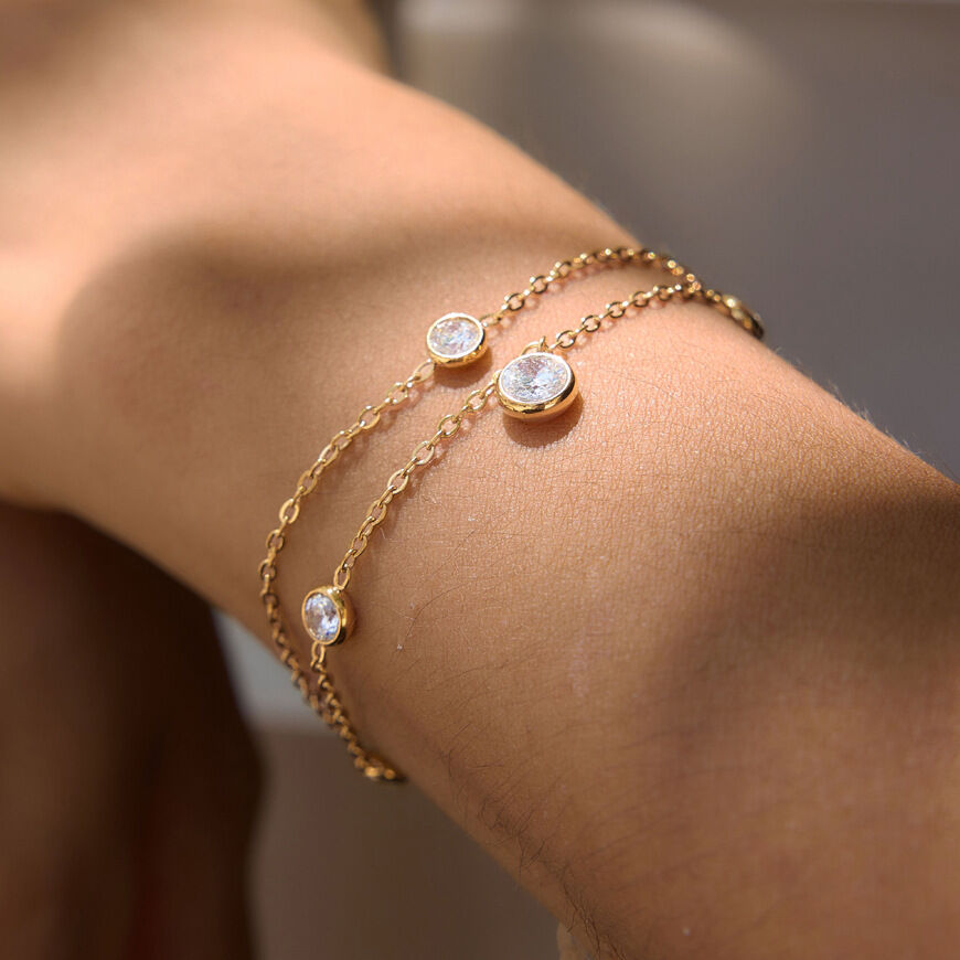 Simple Circle Stainless Steel Waterproof Gold Color Zircon Women's Charm Bracelets 2