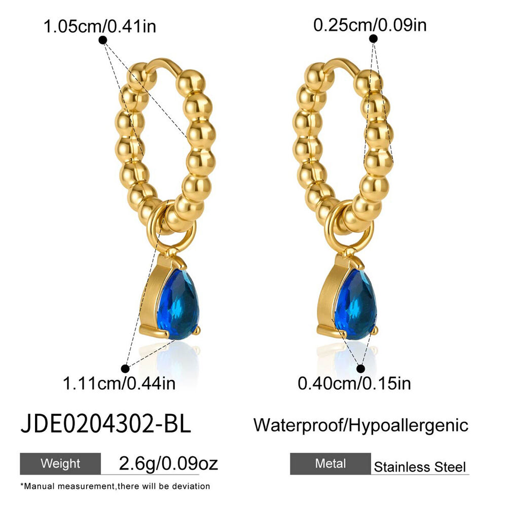 Simple Droplet Stainless Steel Waterproof Gold Color Zircon Women's Drop Earrings