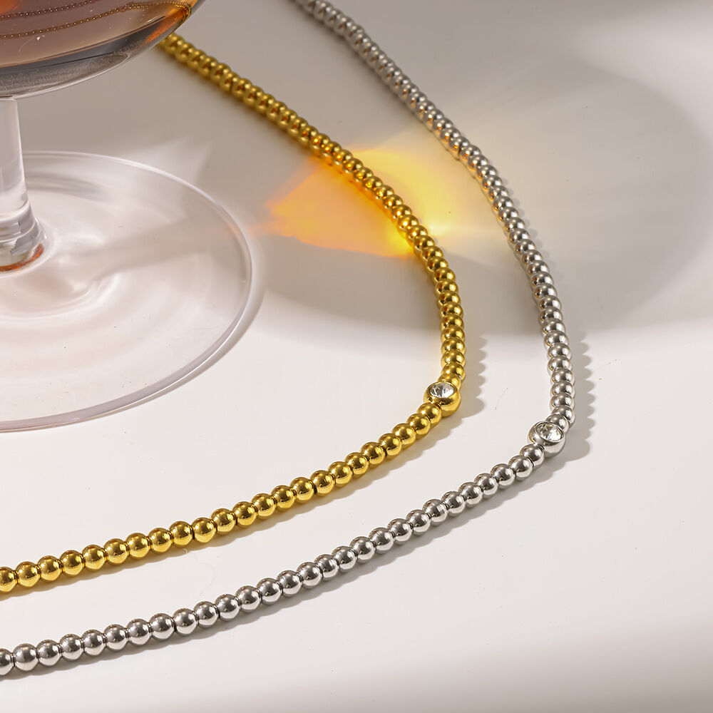 Colliers de perles pour femmes en acier inoxydable, étanches, couleur or et zircon 2