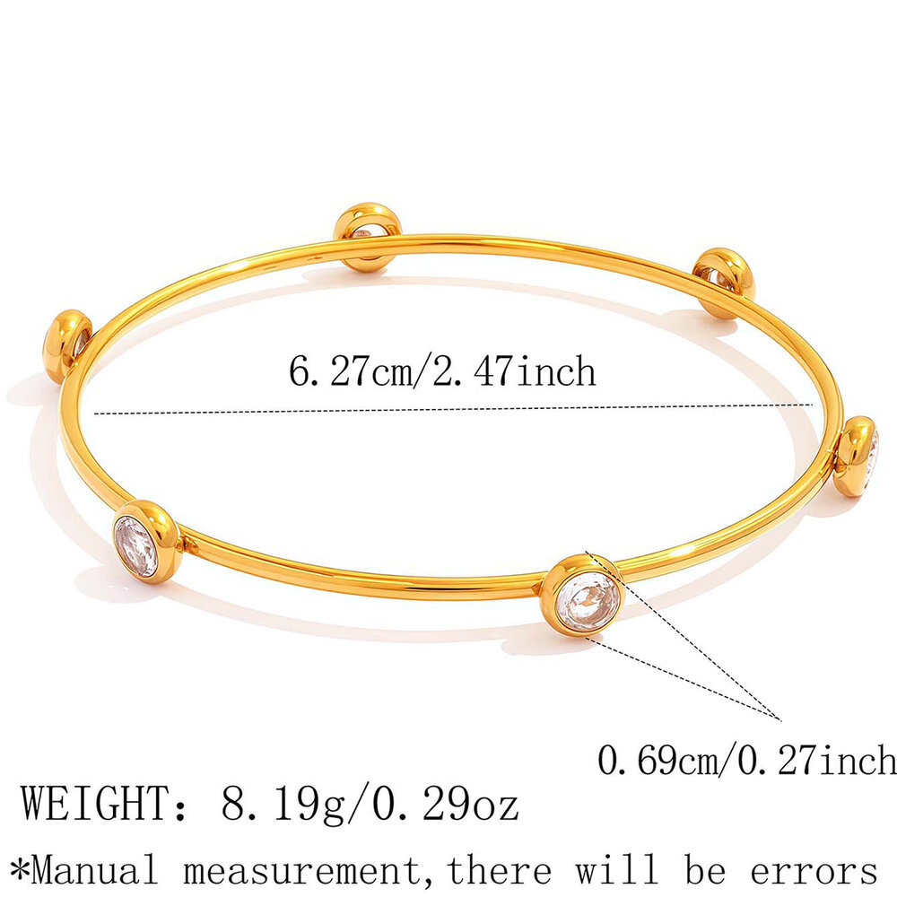 Simple Series Daily Circle Stainless Steel Waterproof Gold Color Zircon Women's Bangles