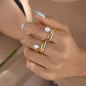 Luxurious Ellipse Shape Stainless Steel Waterproof Gold Color Zircon Women's Gemstone Rings h5 Picture2