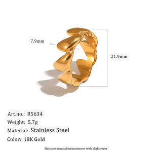 Geometric Shape Stainless Steel Waterproof Gold Color Statement Rings h5