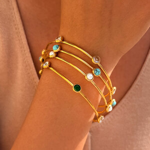 Simple Series Daily Circle Stainless Steel Waterproof Gold Color Zircon Women's Bangles h5 Picture4