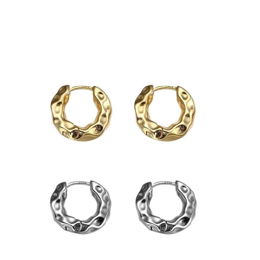 Boucles d'oreilles créoles pour femmes, style classique irrégulier, couleur cuivre doré, collection Simple Series Image4