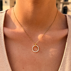 Simple Series Daily Circle Stainless Steel Waterproof Gold Color Zircon Women's Chain Necklaces h5 Picture2