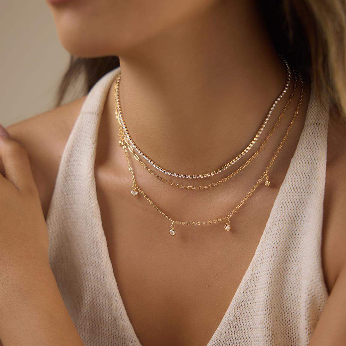 Simple Series Daily Chain Circle Stainless Steel Waterproof Gold Color Zircon Women's Layered Necklaces h5Picture2