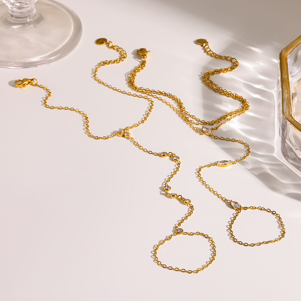 Elegante Edelstahlkette, wasserdicht, goldfarben, mit Zirkonia-Zirkonia, Damenhandkette h5 Bild2