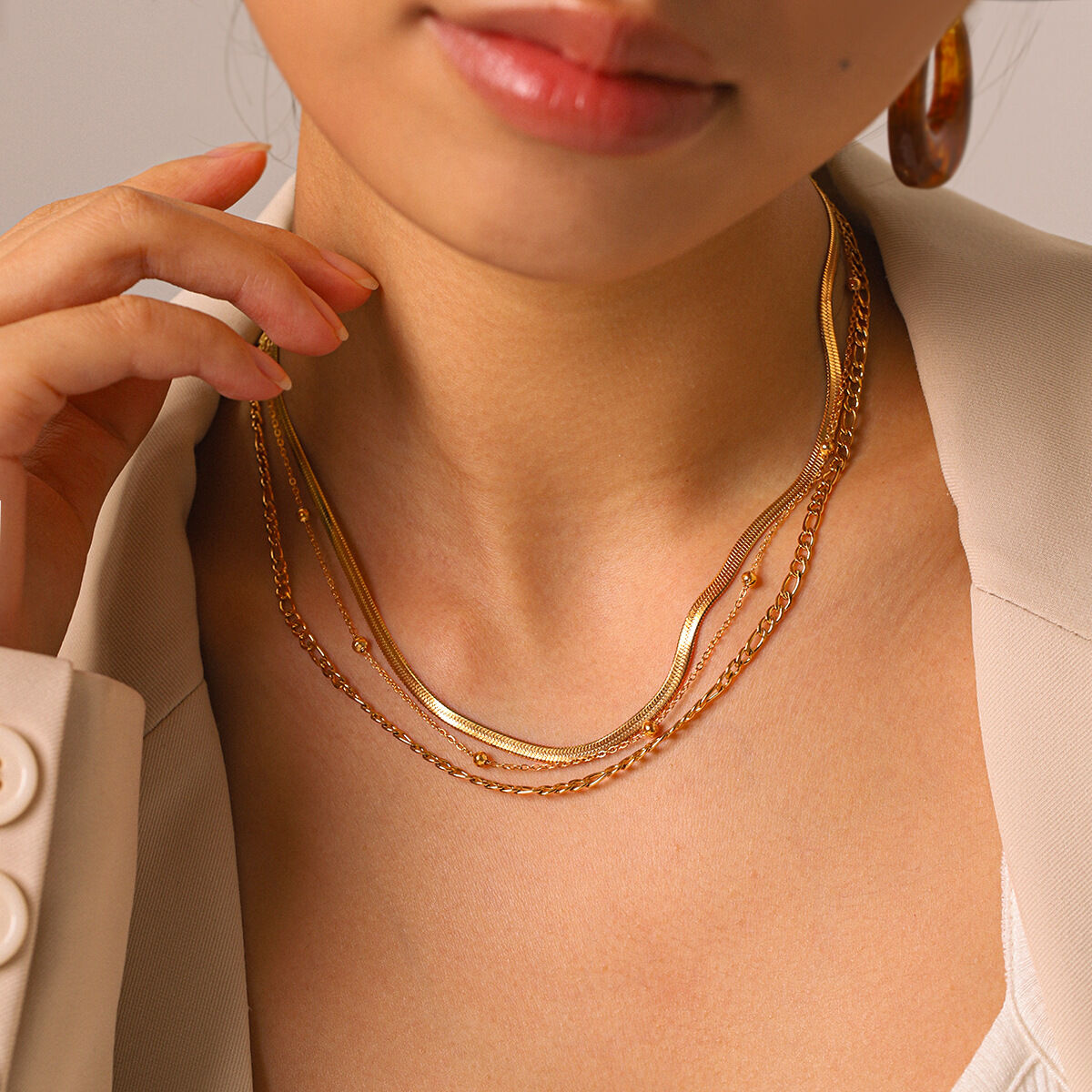 Simple Series Daily Chain Stainless Steel Waterproof   Gold Color  Women's Layered Necklaces h5 Picture3