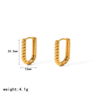 Classic C-shape Stainless Steel Waterproof Gold Color Women's Hoop Earrings h5