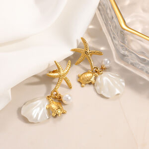 Romantic Series Vacation Oceanic Style Starfish Stainless Steel Waterproof Gold Color Women's Drop Earrings h5 Picture2