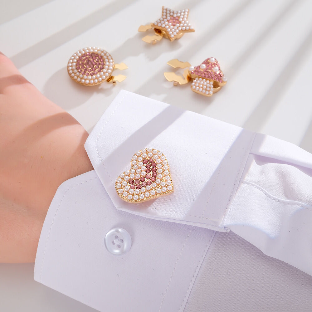 Romantic Series Sweet Heart Star Plant Alloy Rhinestone Cufflinks h5Picture2