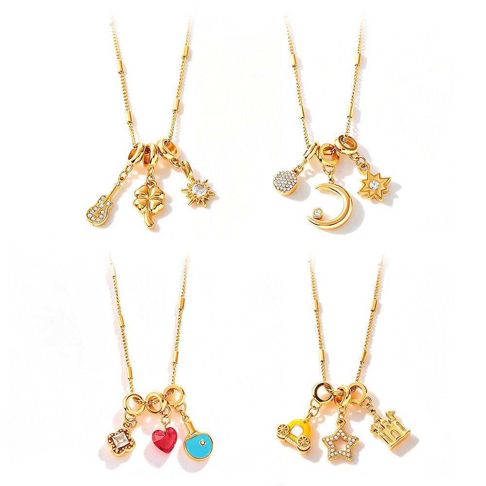 Stainless Steel Waterproof Gold Color Rhinestone Women's Pendant Necklaces h5 Picture4
