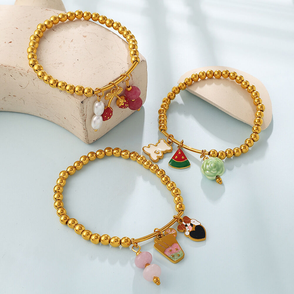 Simple Sweet Daily Irregular Shape Fruit Stainless Steel Waterproof Gold Color Pearl Women's Charm Bracelets h5Picture2