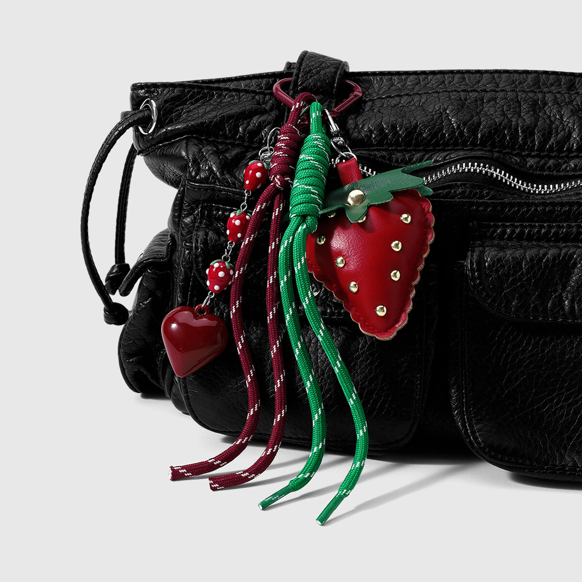 Simple Series Cute Heart Strawberry Rivet Leather Bag Charms h5 Picture5