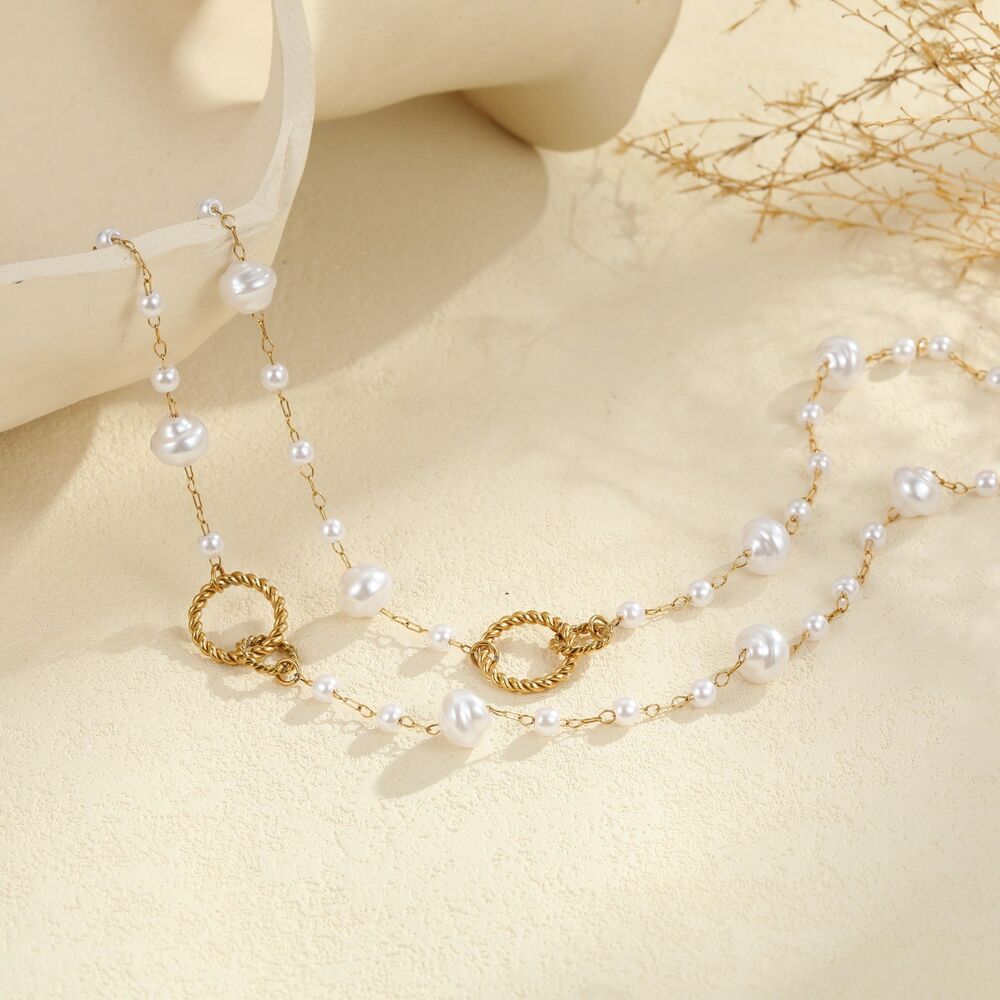 Collana da donna Simple Series Daily Heartt Chain in acciaio inossidabile impermeabile color oro h5Immagine3