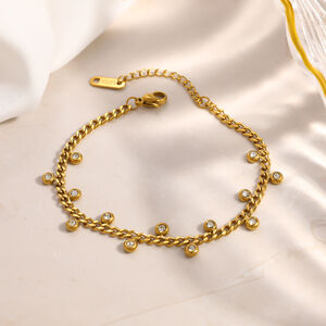 Simple Series Elegant Heart Circle Stainless Steel Waterproof Gold Color Zircon Women's Chain Bracelets h5 Picture2