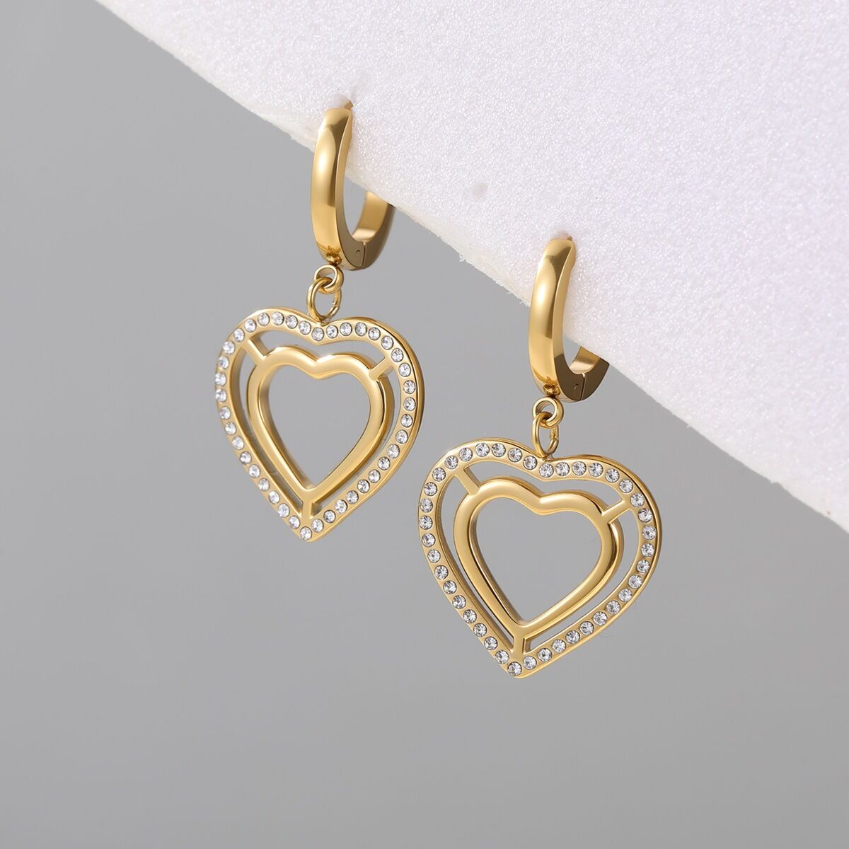 Simple Series Daily Heart Stainless Steel Waterproof Gold Color Women's Drop Earrings h5Picture4