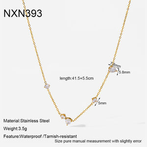 Luxuriou Simple Droplet Geometric Shape Stainless Steel Waterproof Gold Color Zircon Women's Pendant Necklaces h5