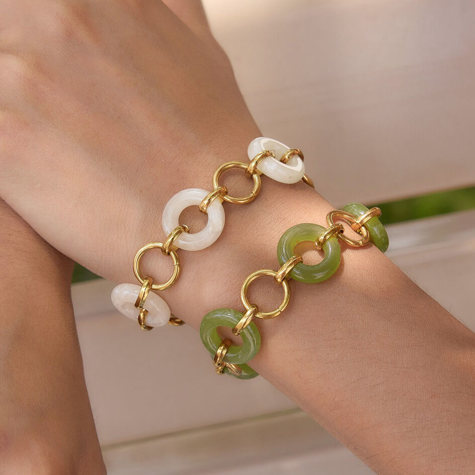 Simple Series Daily Patchwork Circle Stainless Steel Waterproof Gold Color Women's Chain Bracelets h5 Picture2