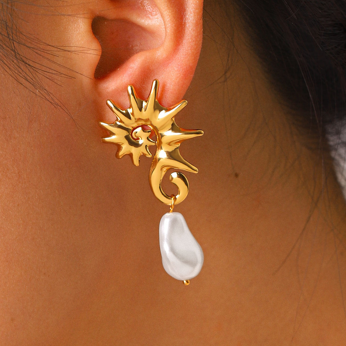 Simple  Daily Oceanic Style Stainless Steel Waterproof   Gold Color  Women's Dangle Earrings