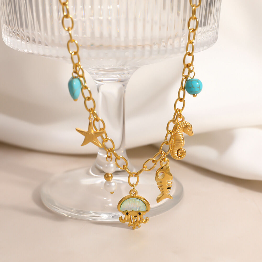 Luxurious Series Cute Oceanic Style Shell Starfish Stainless Steel Waterproof Gold Color Women's Pendant Necklaces Picture3