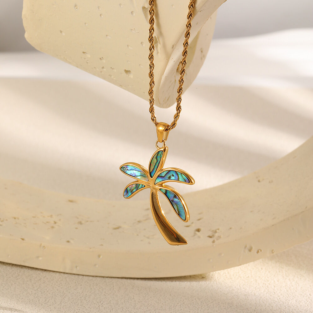 Oceanic Style Plant Stainless Steel Waterproof Gold Color Shell Women's Pendant Necklaces 2
