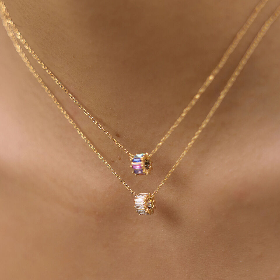 Simple Circle Stainless Steel Waterproof Gold Color Zircon Women's Pendant Necklaces Picture3