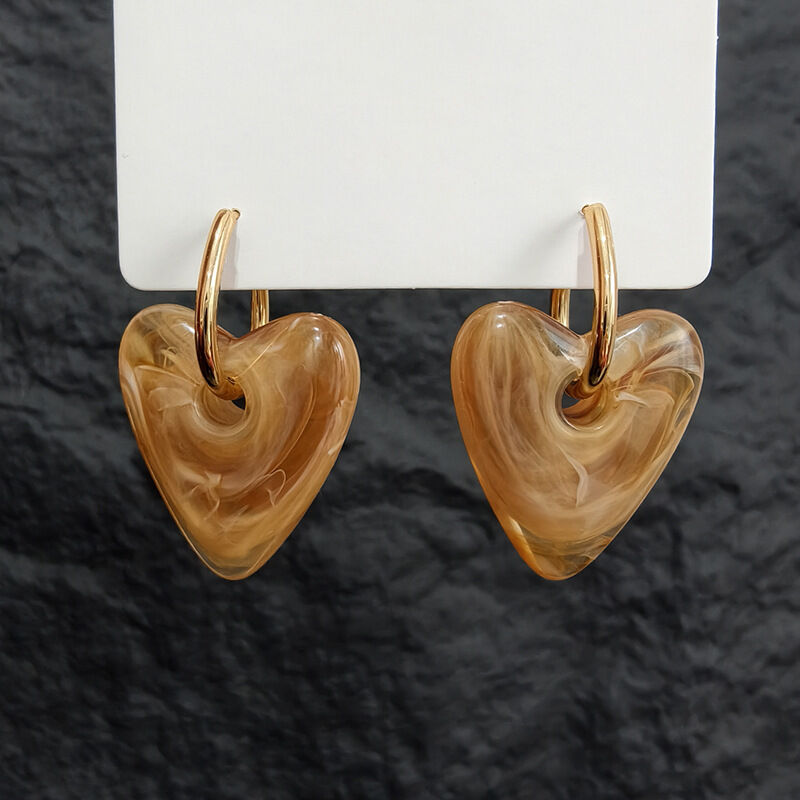 Simple Series Retro Heart Gradient Color Acrylic Gold Color Women's Hoop Earrings
