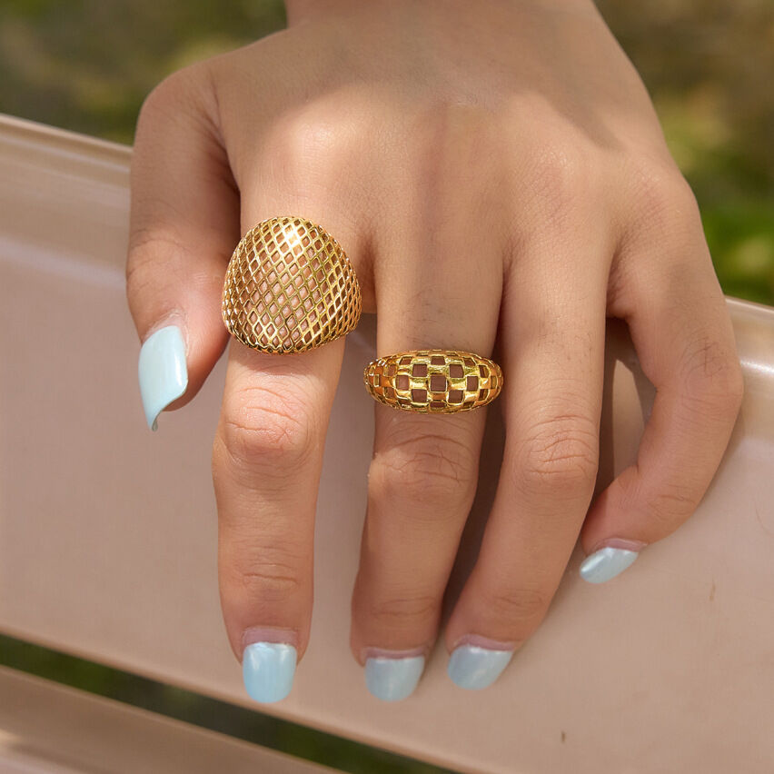 Luxurious Series Casual Hollowed-Out Stainless Steel Waterproof   Gold Color  Statement Rings Picture2