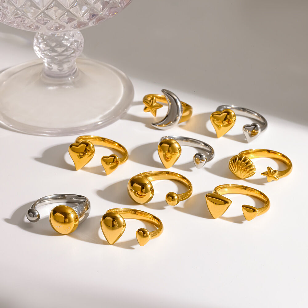 Simple Mixed Color Star Geometric Shape Stainless Steel Waterproof Gold Color Statement Rings h5 Picture4