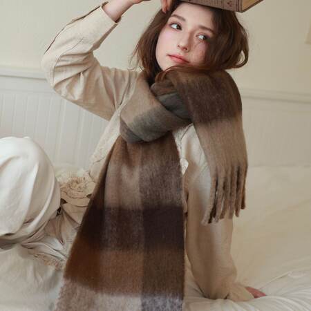 Einfache Serie, Süß Karierte Quasten-Winterschals Aus Woll-Polyester-Mischgewebe In Verschiedenen Farben 2
